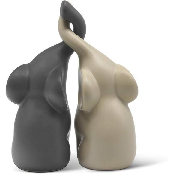 Ceramic Elephant Figurine Set Beige Grey Love Decor Gift for Her Home Table - Picture 4 of 7